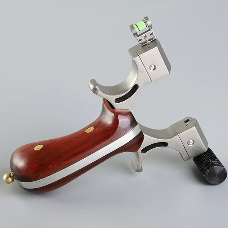 Hunting Slingshot – Stainless Steel Wood Handle with Laser & Level Fiber Optic Sight detail image - detail view 6