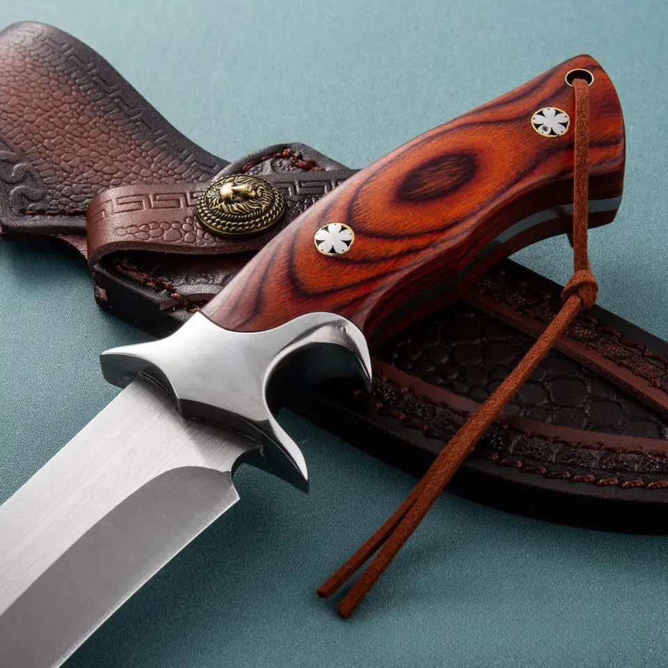 Leather Fixed Blade Knife – TimberEdge M390 with Ebony Handle with Hand-Carved Sheath EDC detail image