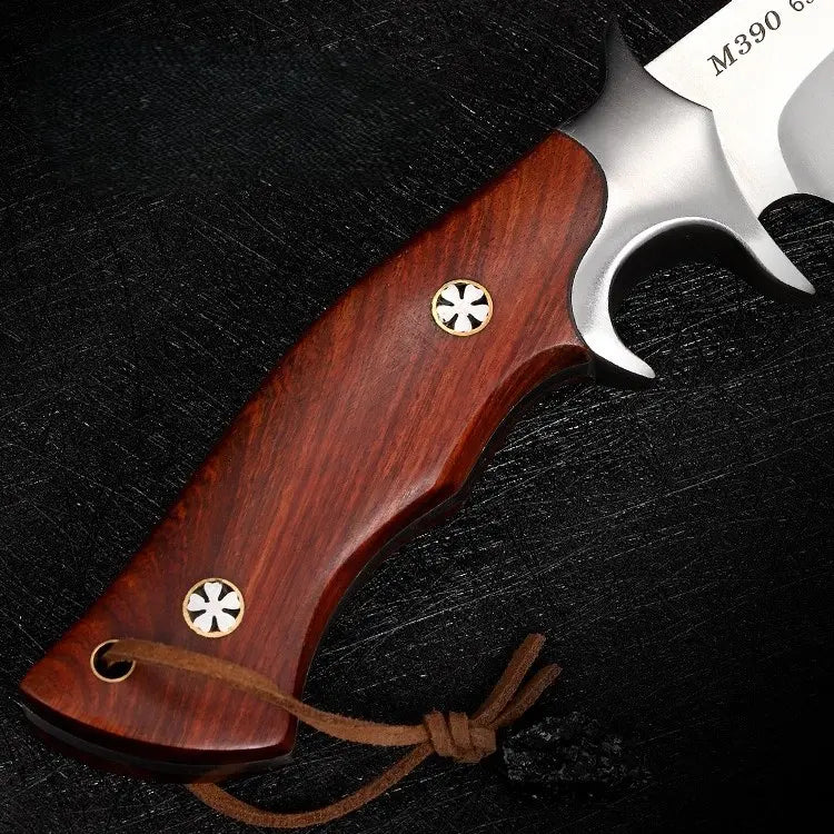 Leather Fixed Blade Knife – TimberEdge M390 with Ebony Handle with Hand-Carved Sheath EDC detail image - detail view 6