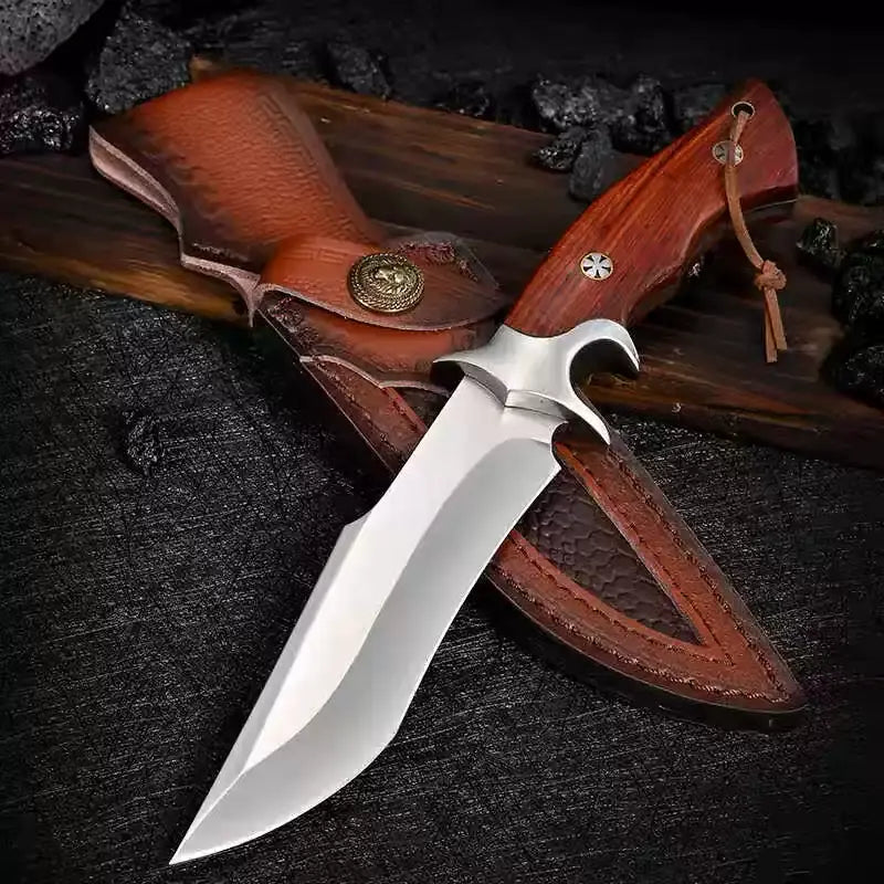 Leather Fixed Blade Knife – TimberEdge M390 with Ebony Handle with Hand-Carved Sheath EDC product image
