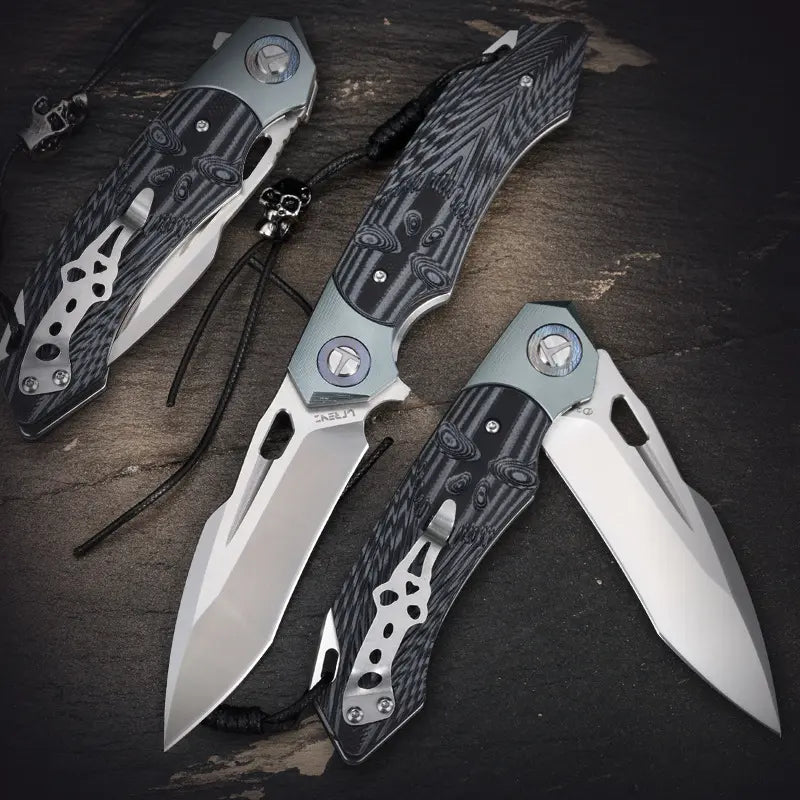 Leather Folding Knife – SkullForge D2 Tactical with G10 Grip, Skull Clip & Sheath detail image