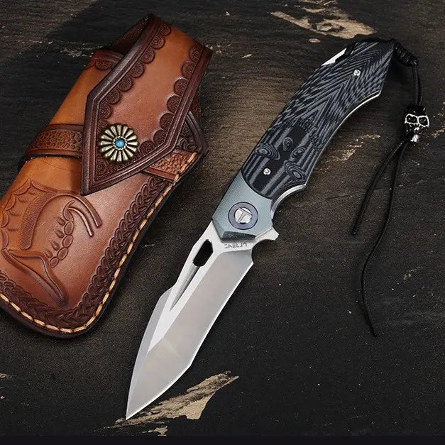 Leather Folding Knife – SkullForge D2 Tactical with G10 Grip, Skull Clip & Sheath detail image - detail view 3