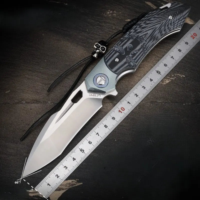 Leather Folding Knife – SkullForge D2 Tactical with G10 Grip, Skull Clip & Sheath detail image - detail view 5