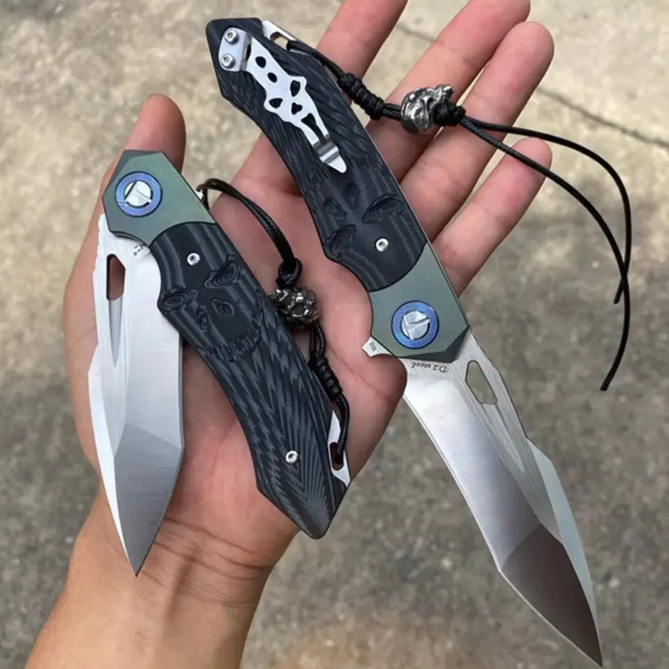 Leather Folding Knife – SkullForge D2 Tactical with G10 Grip, Skull Clip & Sheath detail image - detail view 6