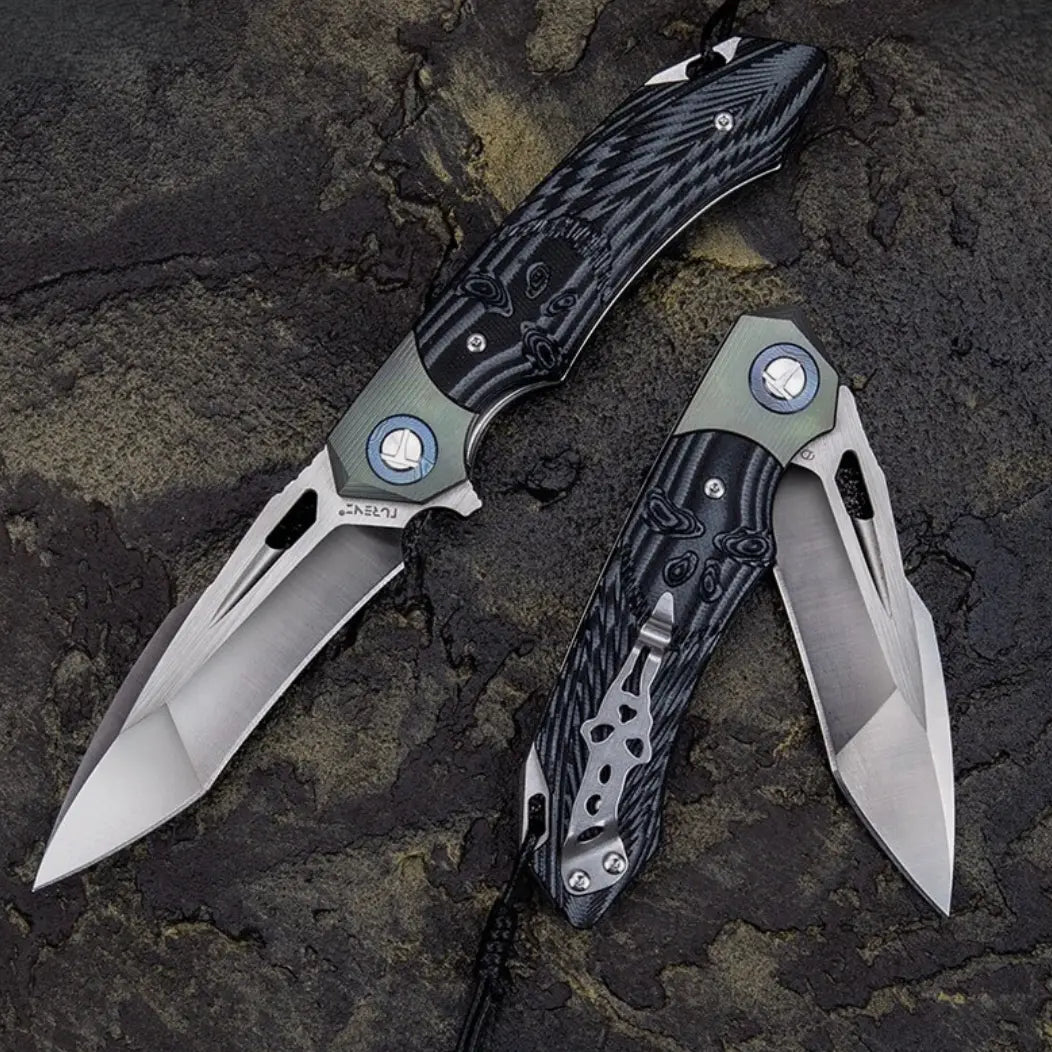Leather Folding Knife – SkullForge D2 Tactical with G10 Grip, Skull Clip & Sheath product image