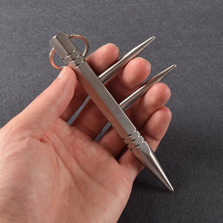 304 Stainless Steel Spike Kubotan - Detachable Long Spikes Keychain EDC