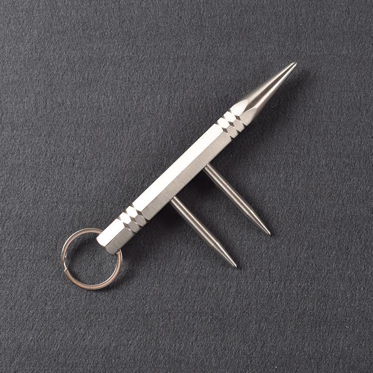 304 Stainless Steel Spike Kubotan - Detachable Long Spikes Keychain EDC