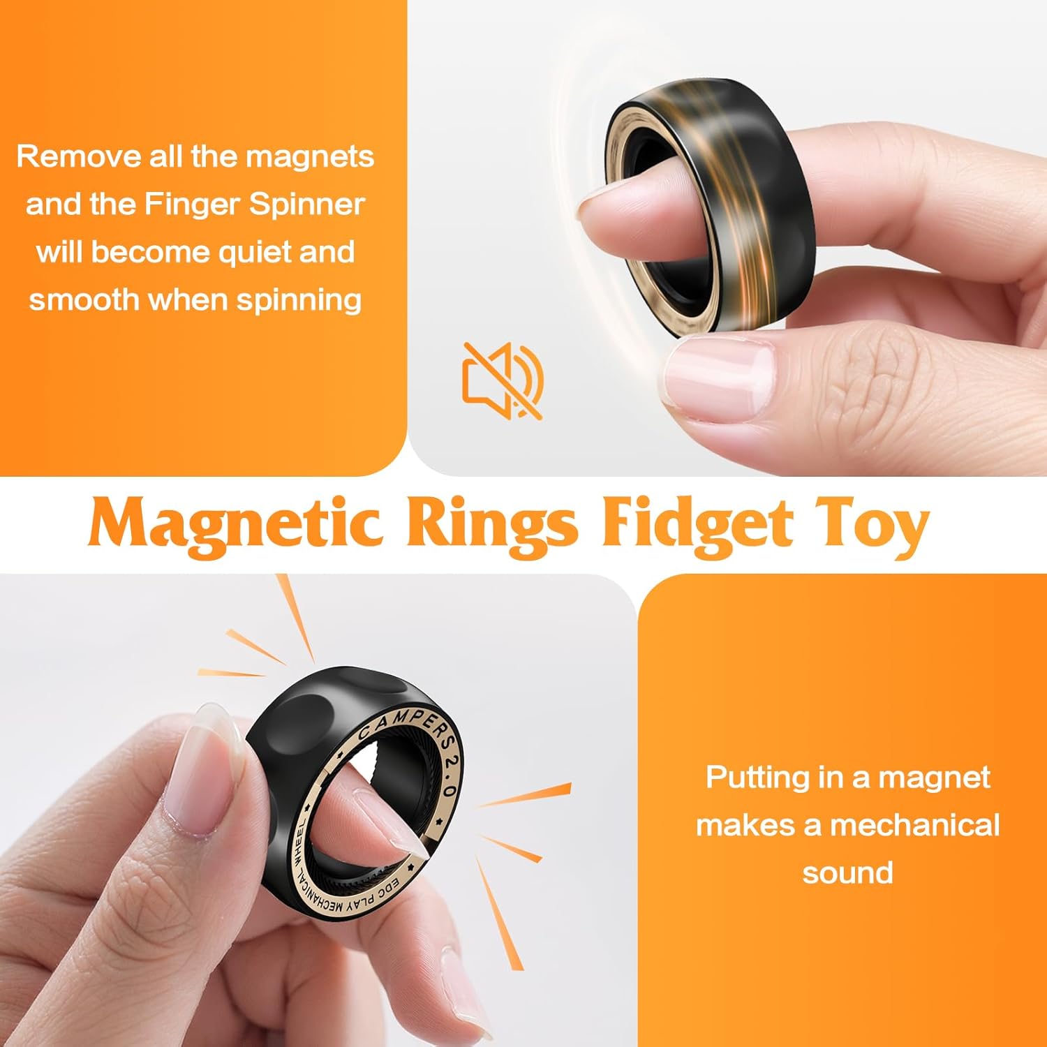 Magnetic Fidget Spinner – RelaxiSpin Rings with Stainless Steel & Brass Rings detail image - detail view 8