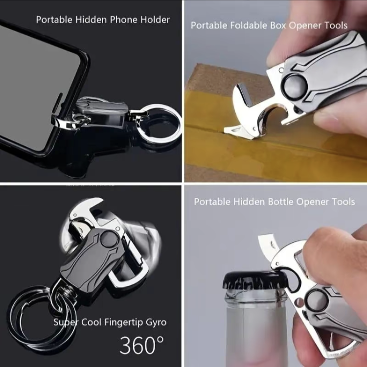 Metal Fidget Spinner – UniKey EDC Car Keychain Multi-Tool with Box Cutter, & Phone Stand detail image - detail view 10
