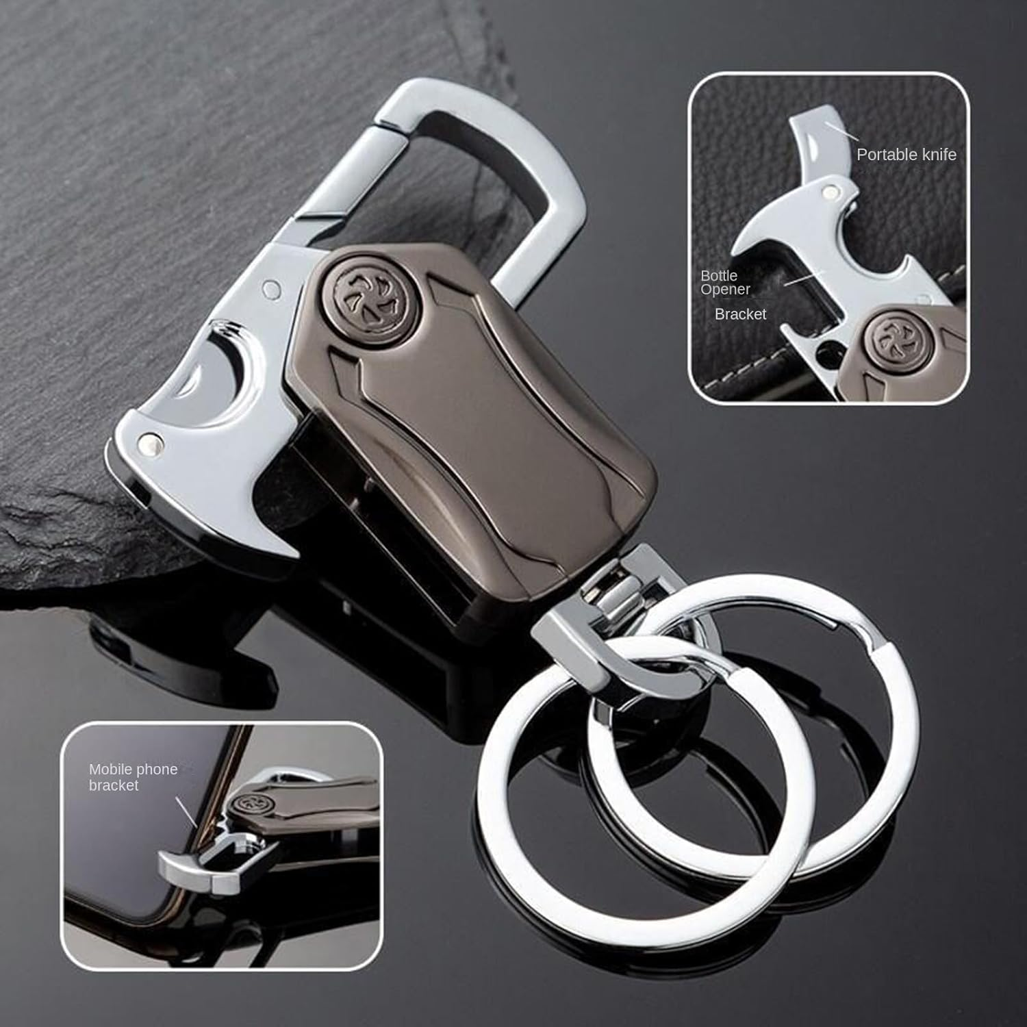 Metal Fidget Spinner – UniKey EDC Car Keychain Multi-Tool with Box Cutter, & Phone Stand detail image
