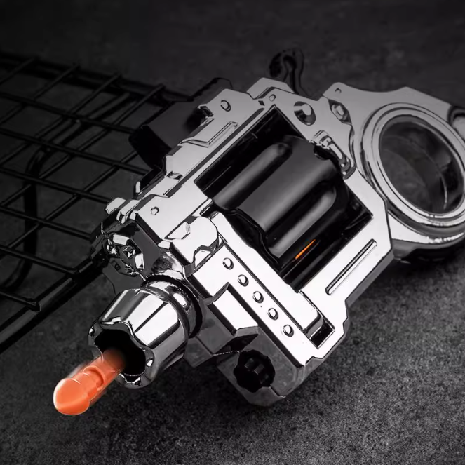 Metal Fidget Toy – Pocket Flash Alloy Revolver Gun with LED Light EDC with Soft Darts detail image