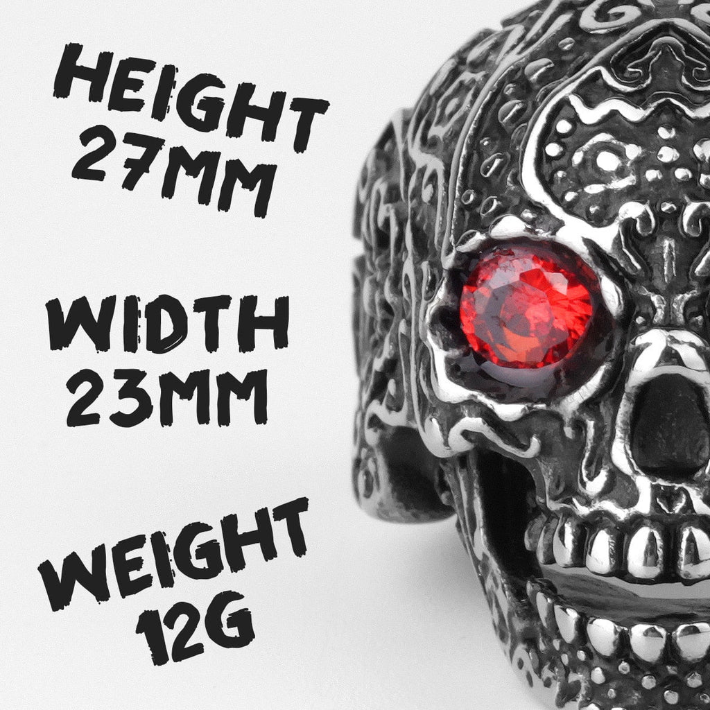 Rhinestone Skull Ring – Biker with Red Eye Gothic Punk Rock Statement detail image - detail view 6