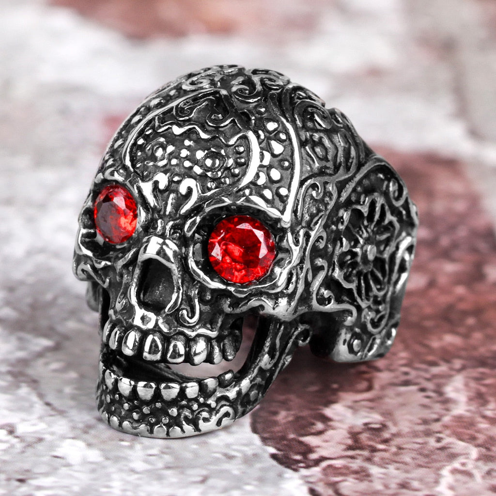 Rhinestone Skull Ring – Biker with Red Eye Gothic Punk Rock Statement product image