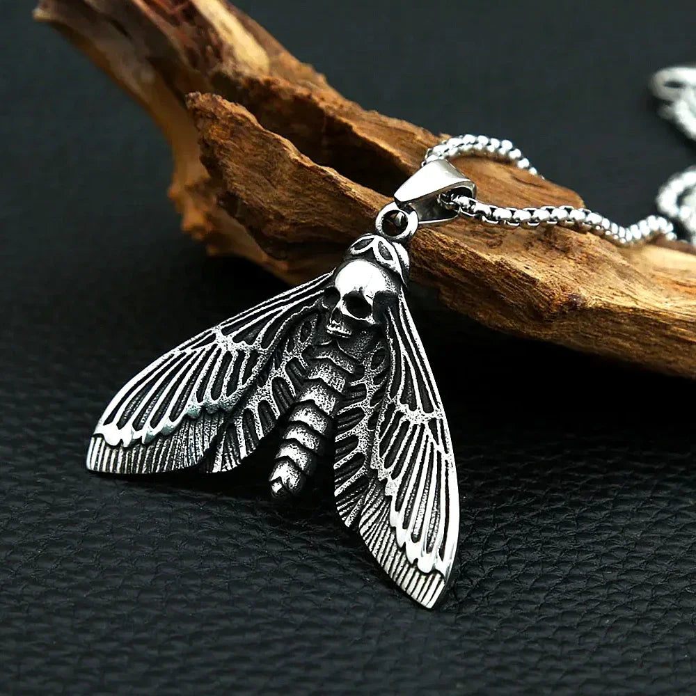 Skull Moth Necklace – Death Gothic Punk Pendant for Alternative Styling, Collecting detail image