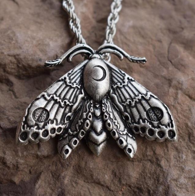 Skull Moth Necklace – Gothic with Dead Head Pendant Dark Statement Jewelry variant image - product view 3