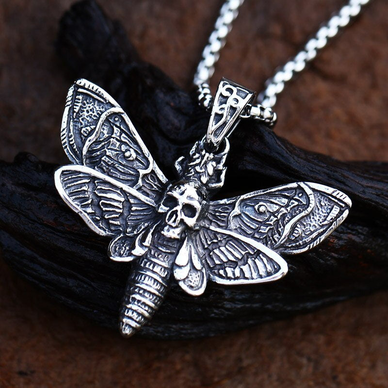 Skull Moth Necklace – Gothic with Dead Head Pendant Dark Statement Jewelry product image