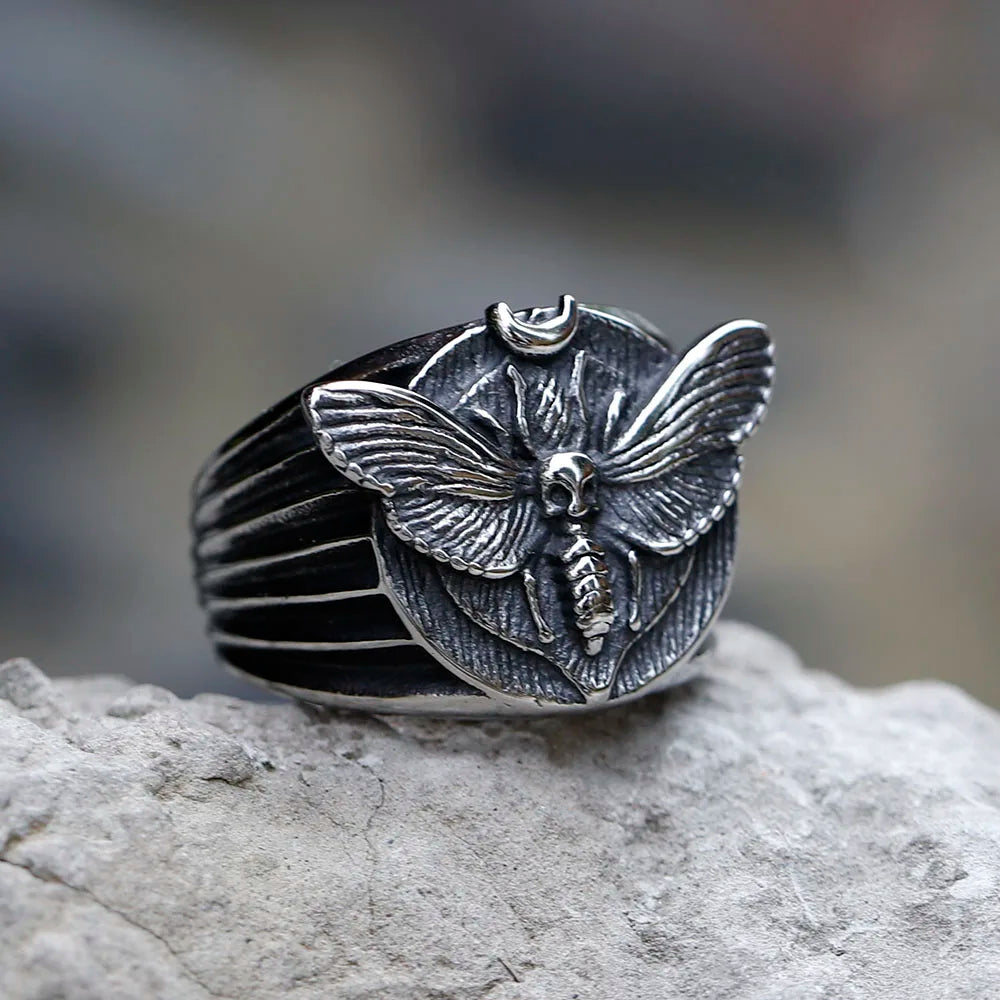 Skull Moth Ring – Death's Head 316L Stainless Steel Gothic Punk Biker detail image