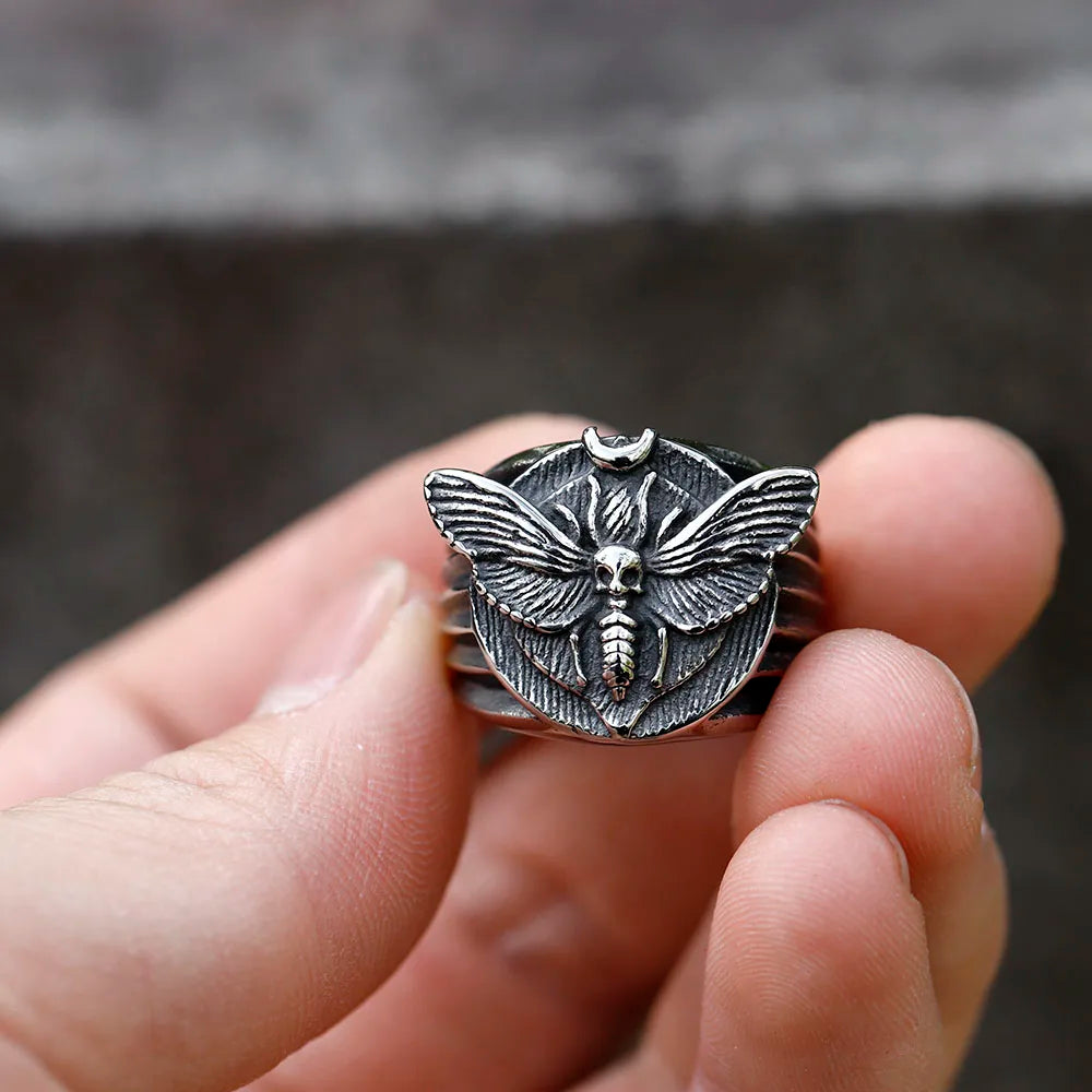 Skull Moth Ring – Death's Head 316L Stainless Steel Gothic Punk Biker detail image - detail view 5