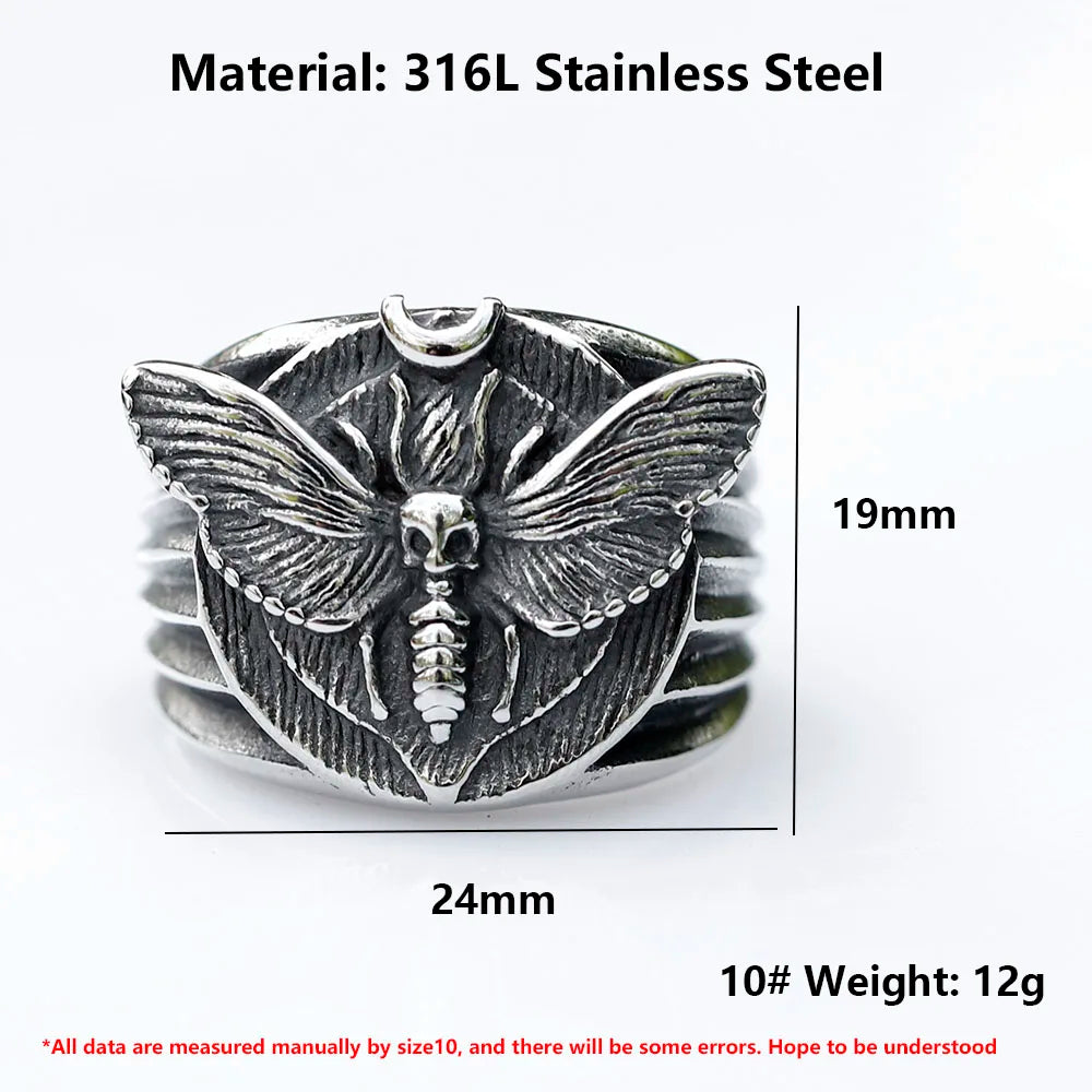 Skull Moth Ring – Death's Head 316L Stainless Steel Gothic Punk Biker detail image - detail view 6