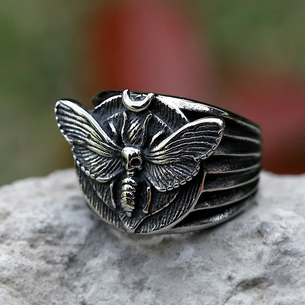 Skull Moth Ring – Death's Head 316L Stainless Steel Gothic Punk Biker product image