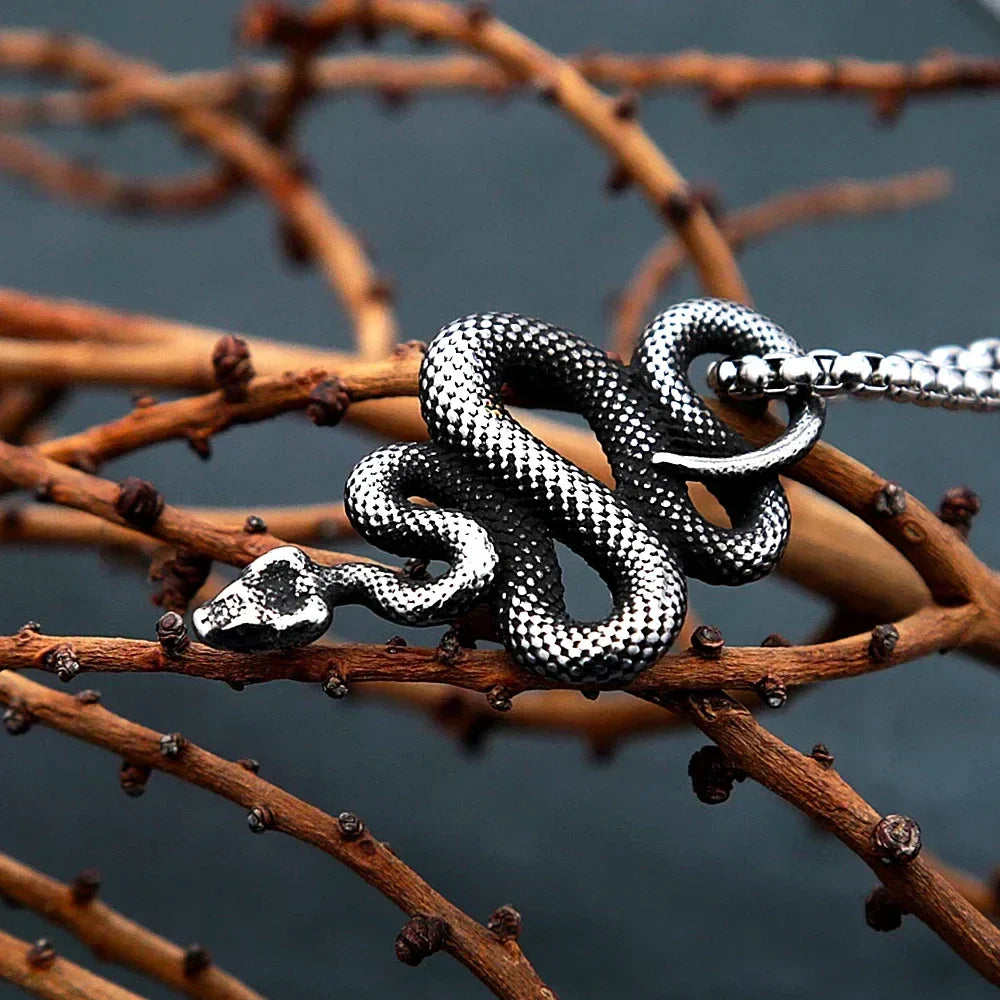 Snake Necklace – Serpent Bound Chain Punk Gothic Biker Viking Statement detail image