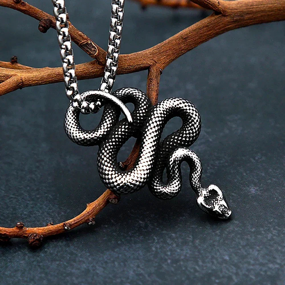 Snake Necklace – Serpent Bound Chain Punk Gothic Biker Viking Statement detail image - detail view 3
