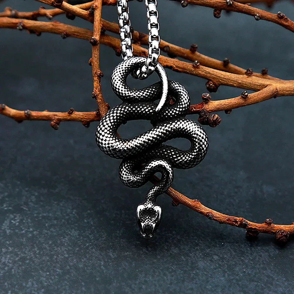 Snake Necklace – Serpent Bound Chain Punk Gothic Biker Viking Statement detail image - detail view 4