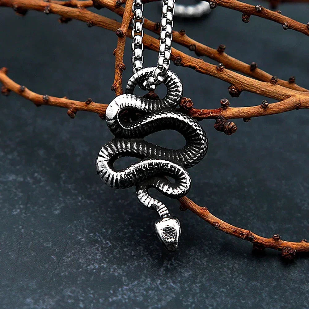 Snake Necklace – Serpent Bound Chain Punk Gothic Biker Viking Statement detail image - detail view 5