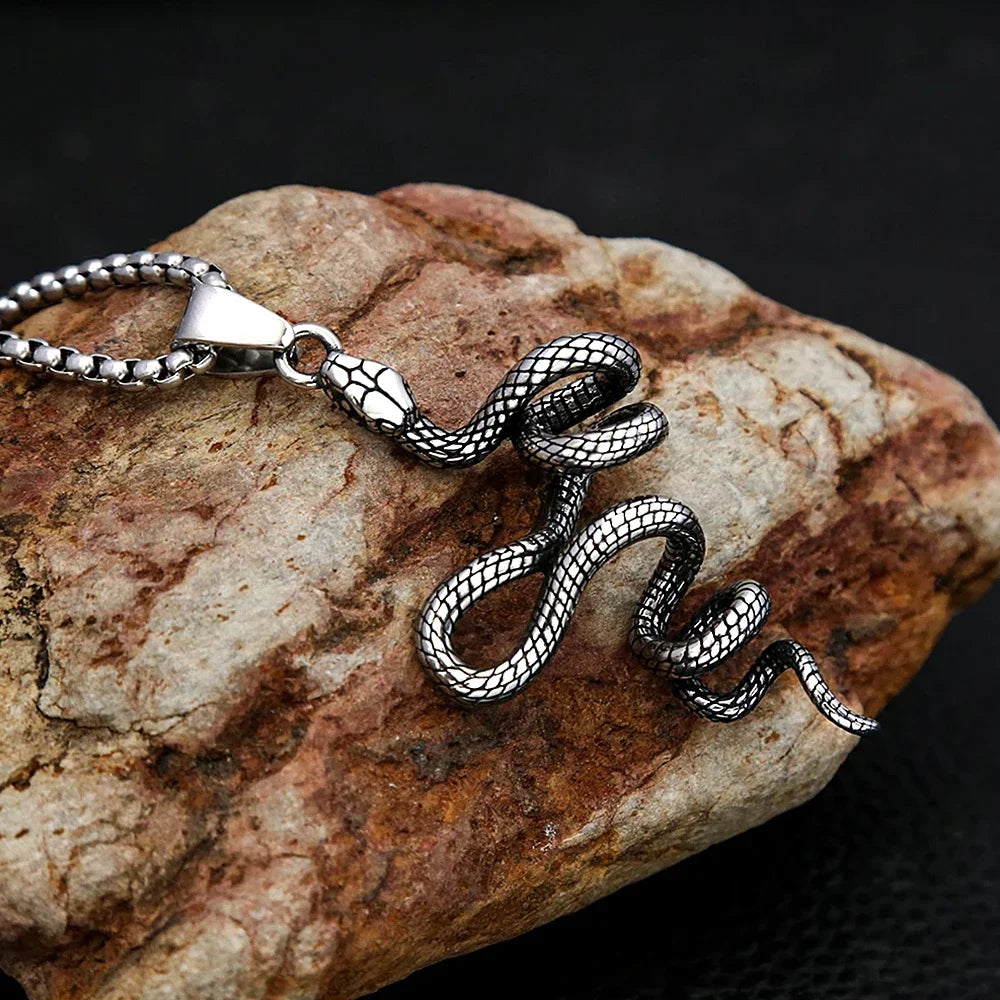 Snake Necklace – Serpent Coil Pendant Gothic Punk Biker Viking Statement detail image