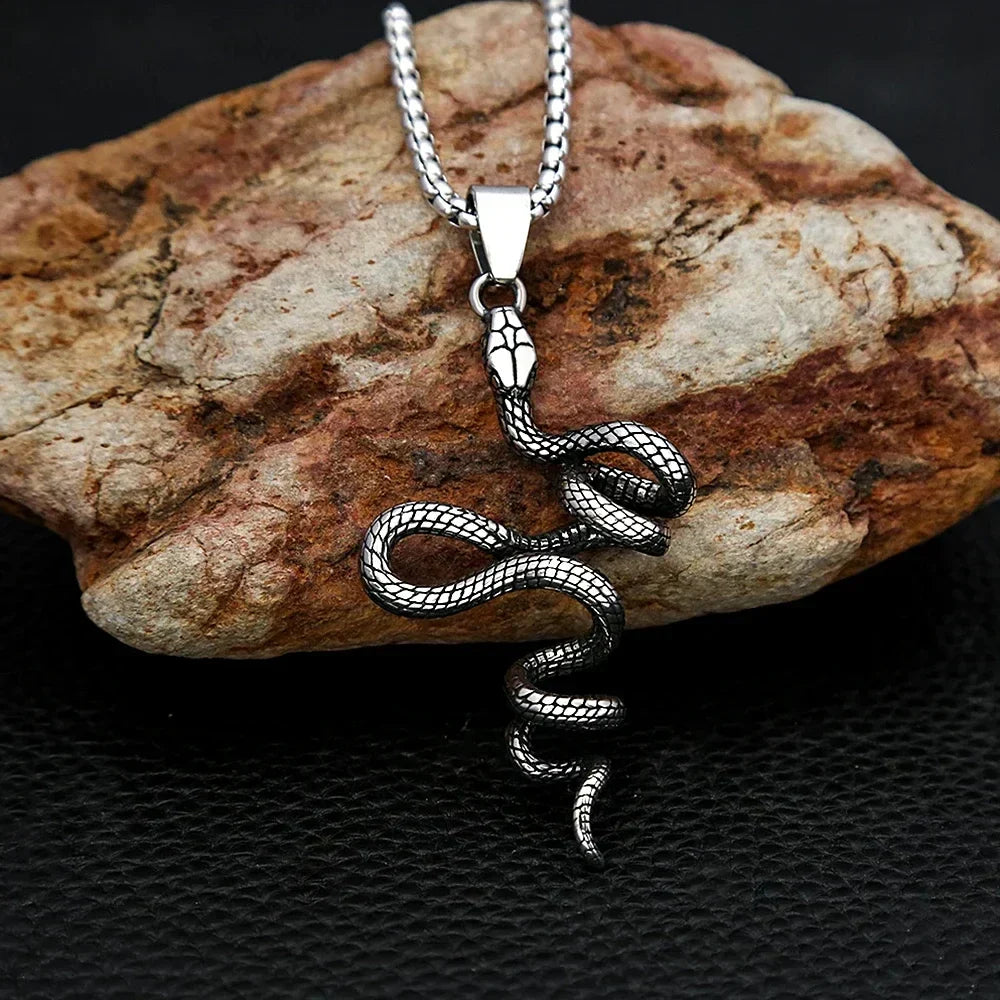 Snake Necklace – Serpent Coil Pendant Gothic Punk Biker Viking Statement detail image - detail view 3