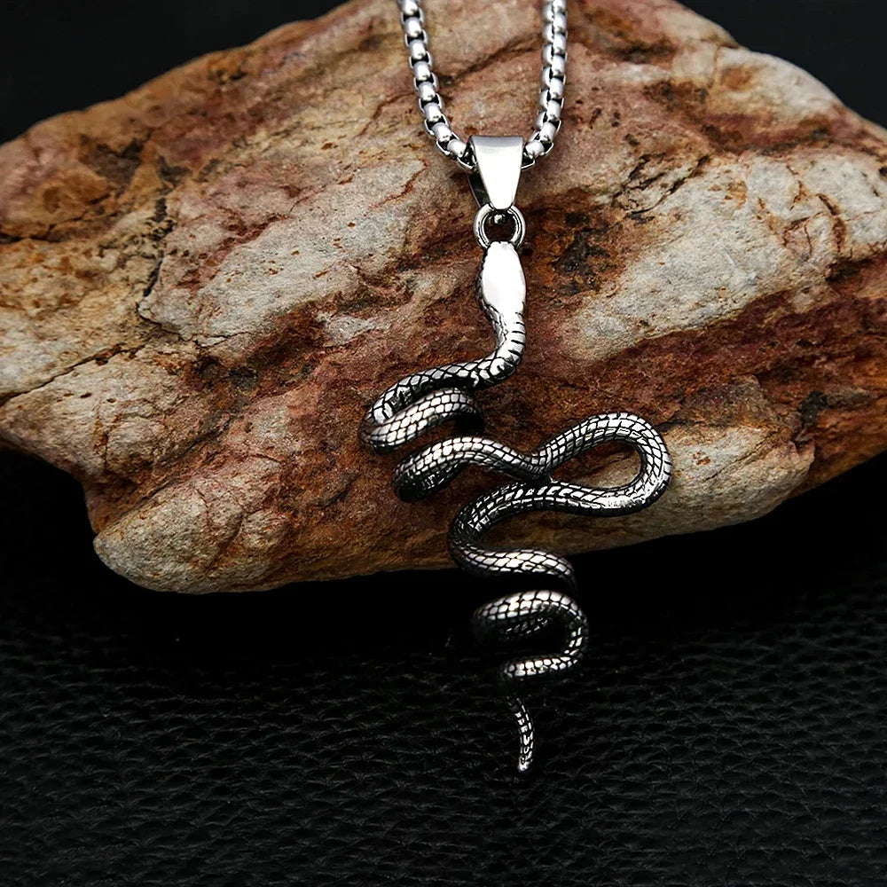 Snake Necklace – Serpent Coil Pendant Gothic Punk Biker Viking Statement detail image - detail view 4