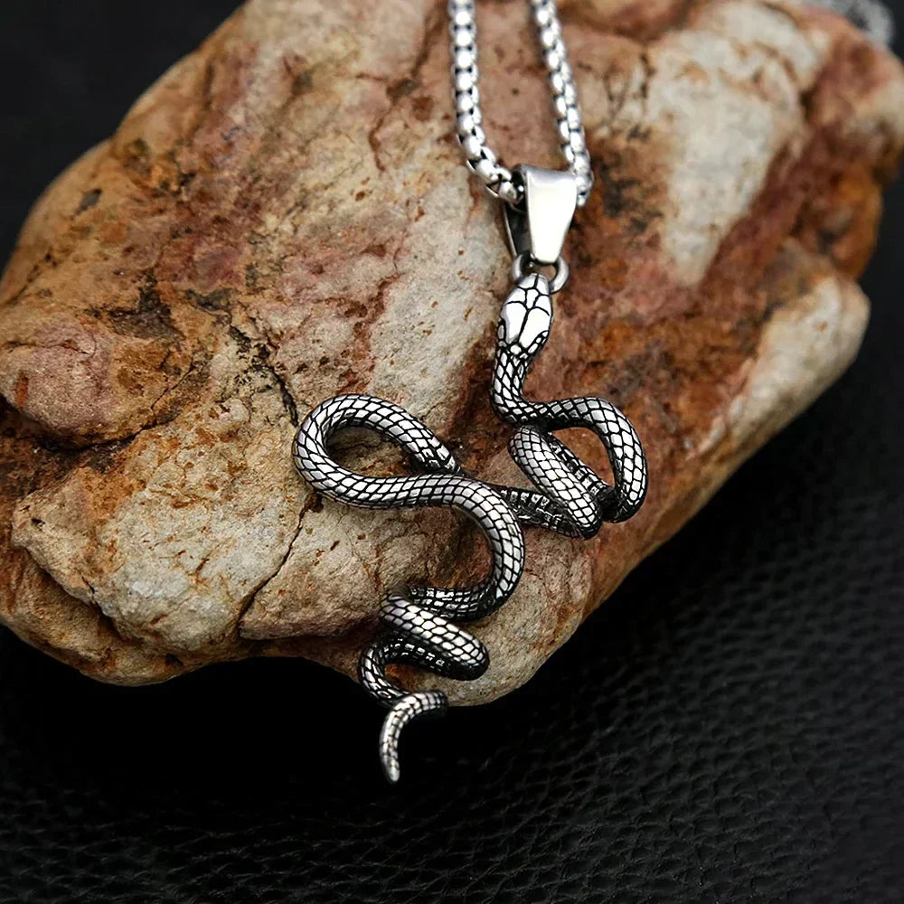 Snake Necklace – Serpent Coil Pendant Gothic Punk Biker Viking Statement detail image - detail view 5