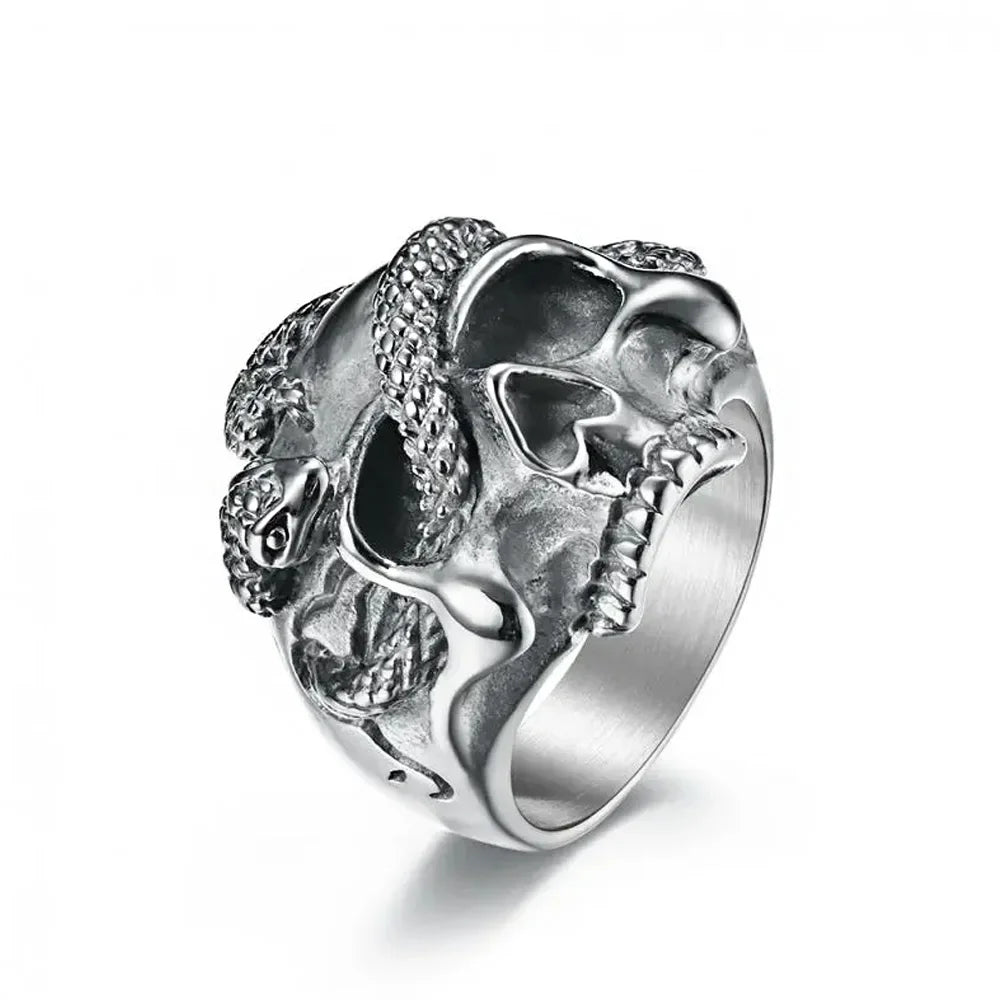 Snake Ring – Skull with Amulet Gothic Punk Biker Viking Statement detail image