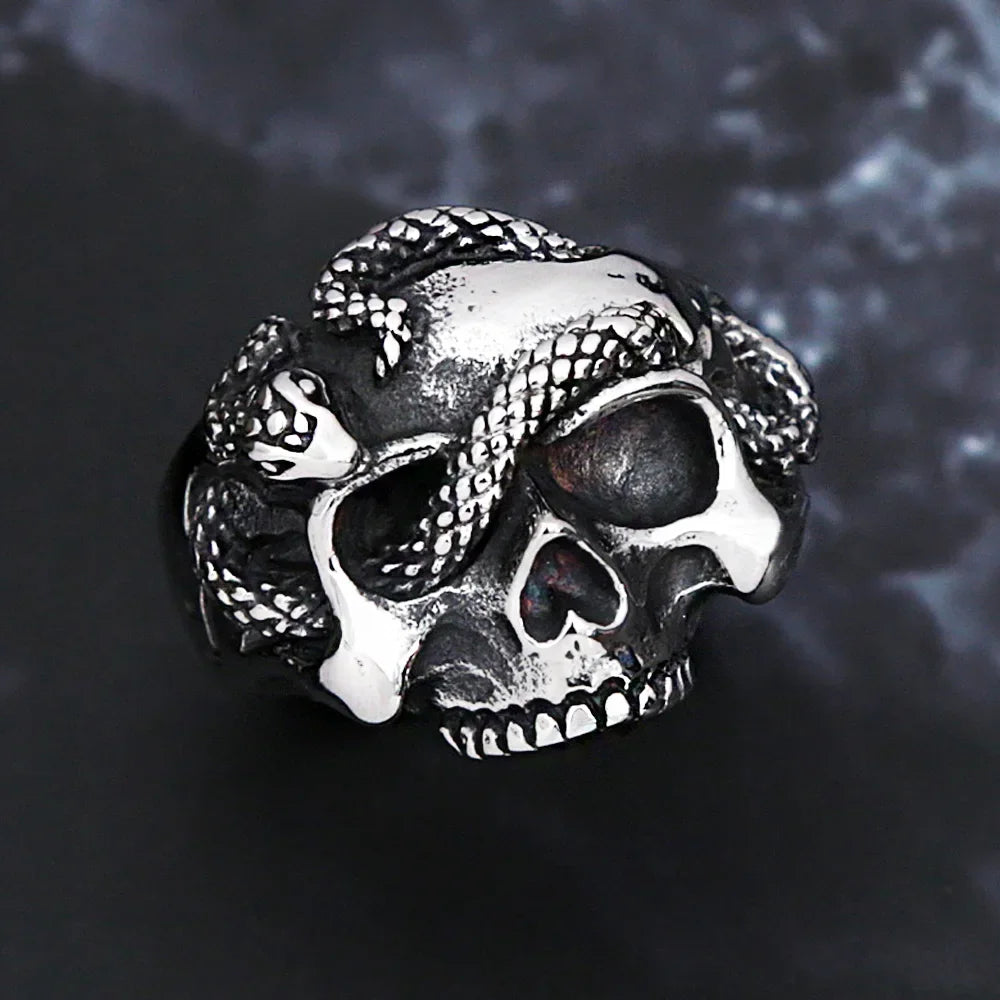 Snake Ring – Skull with Amulet Gothic Punk Biker Viking Statement detail image - detail view 4