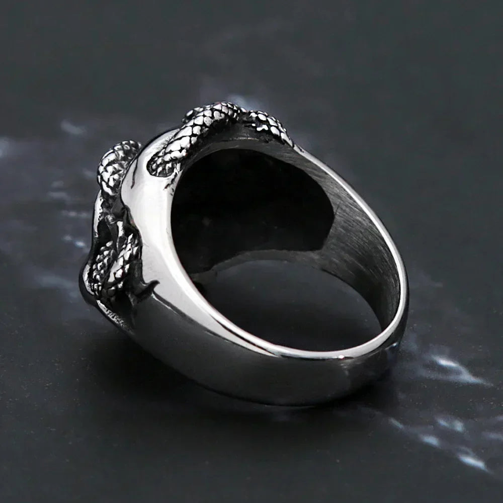 Snake Ring – Skull with Amulet Gothic Punk Biker Viking Statement detail image - detail view 6