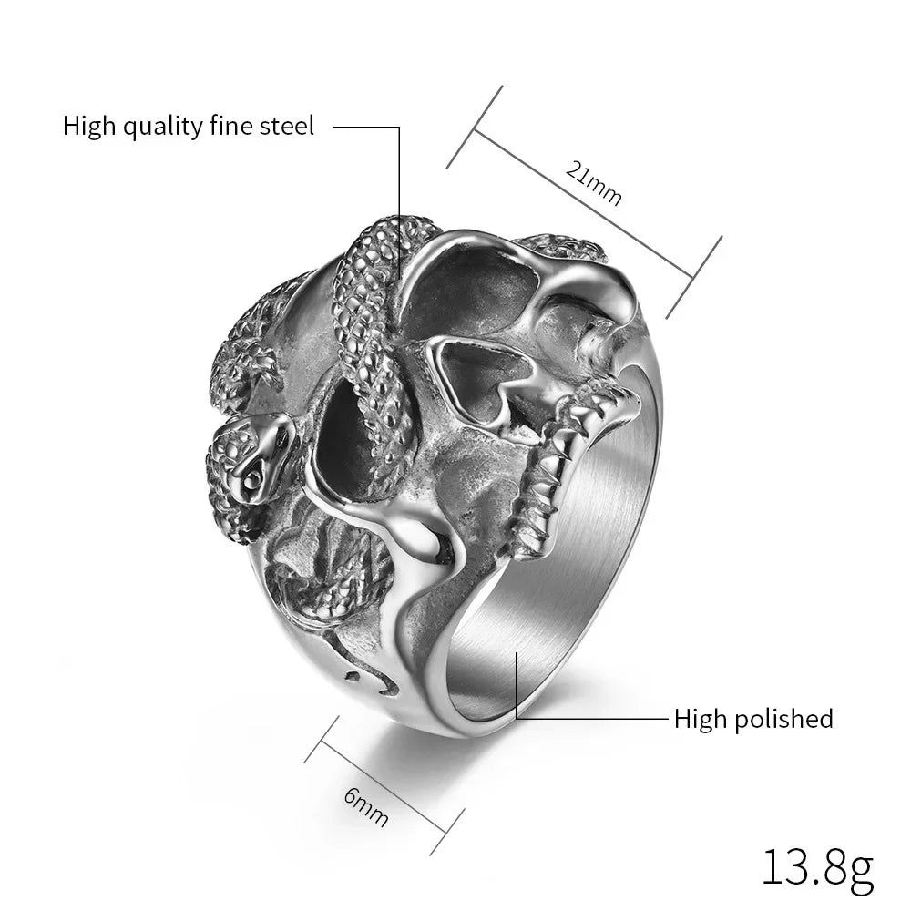 Snake Ring – Skull with Amulet Gothic Punk Biker Viking Statement detail image - detail view 7