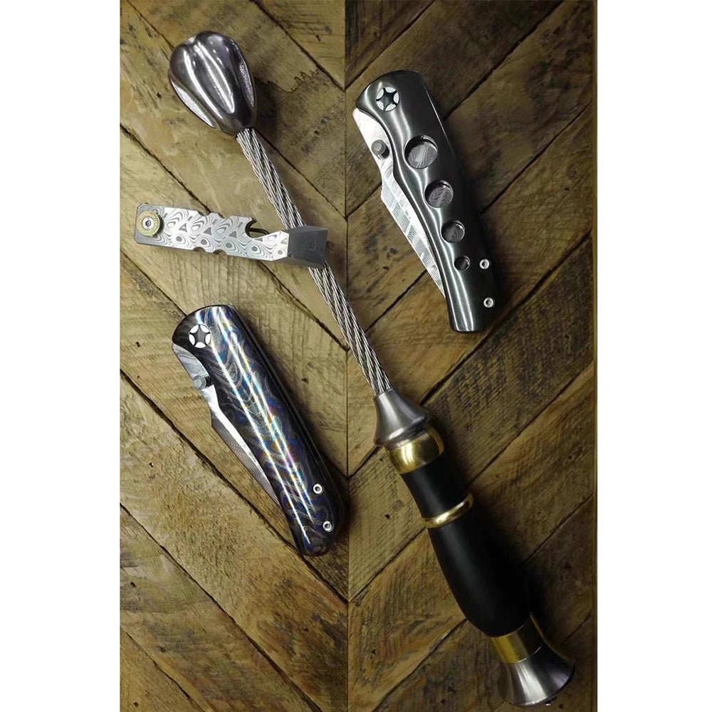 Stainless Steel Baton – Tactical Self Defense Whip with Hammer Head & Cable detail image - detail view 3