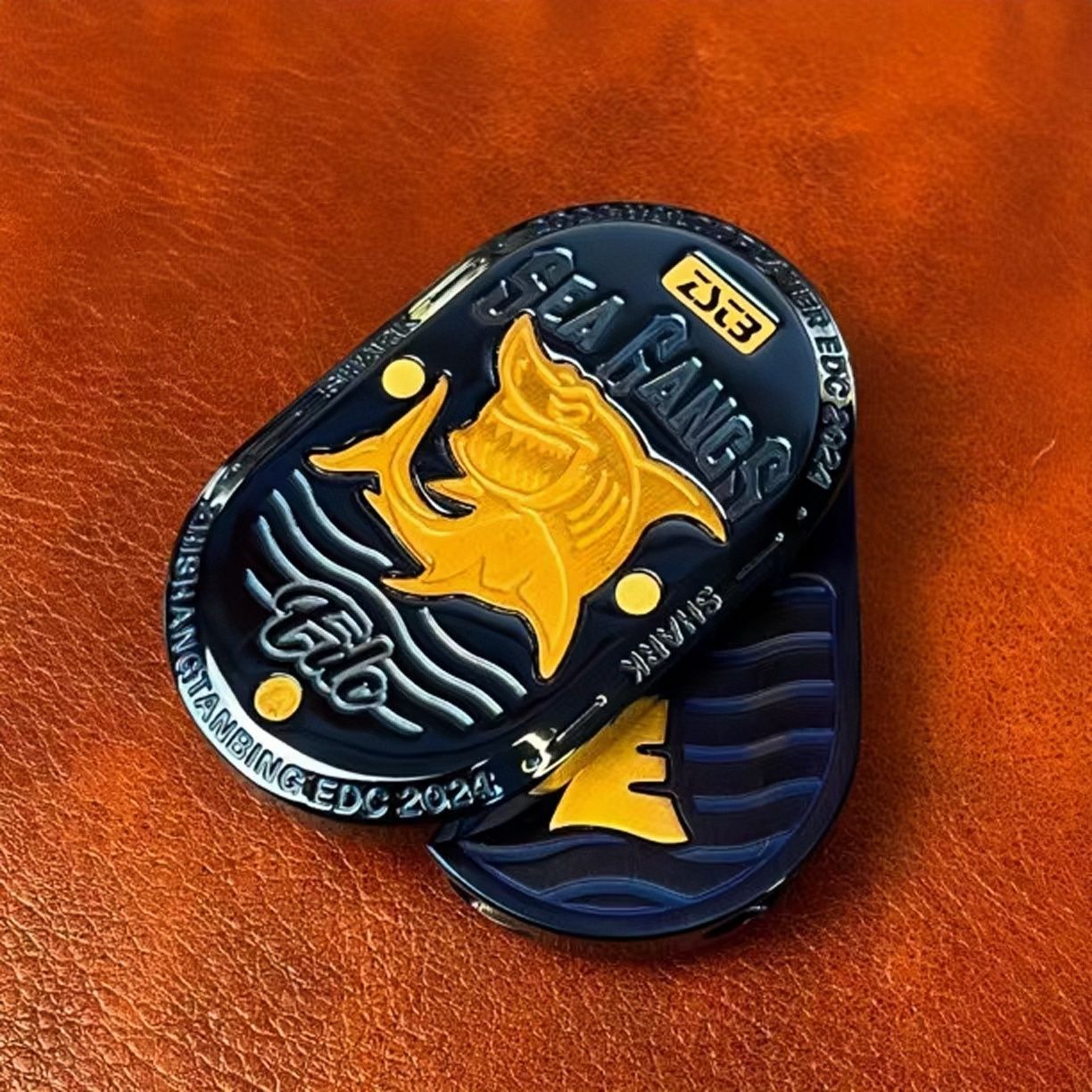 Stainless Steel Fidget Slider – Sea Shark EDC with Brass Shark Inlay variant image - product view 6