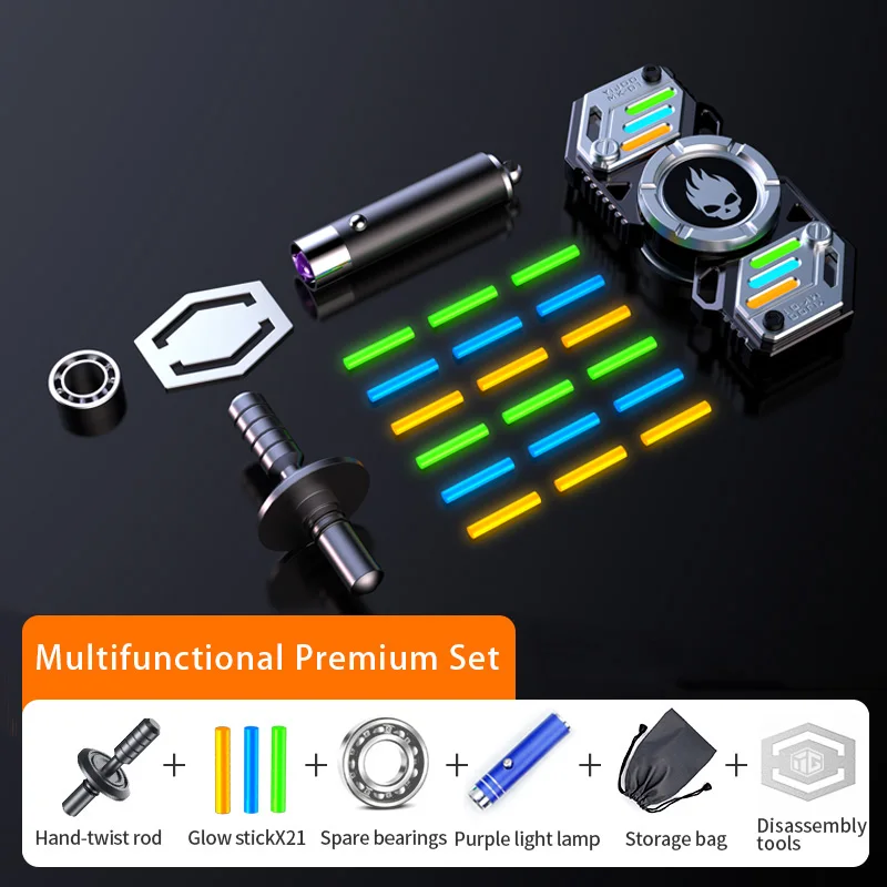 Stainless Steel Fidget Spinner – Metal Glow in the Dark Skull UFO variant image