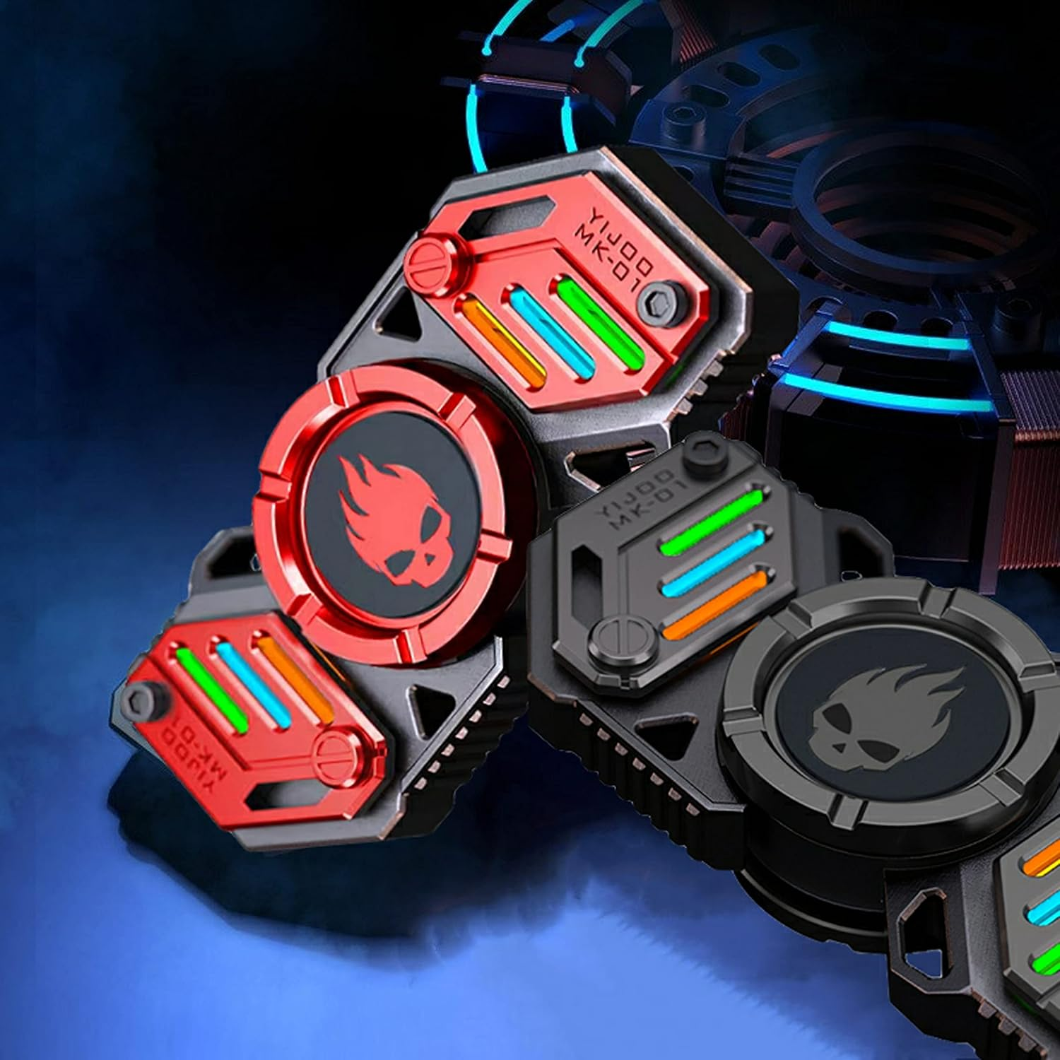 Stainless Steel Fidget Spinner – Metal Glow in the Dark Skull UFO detail image - detail view 3