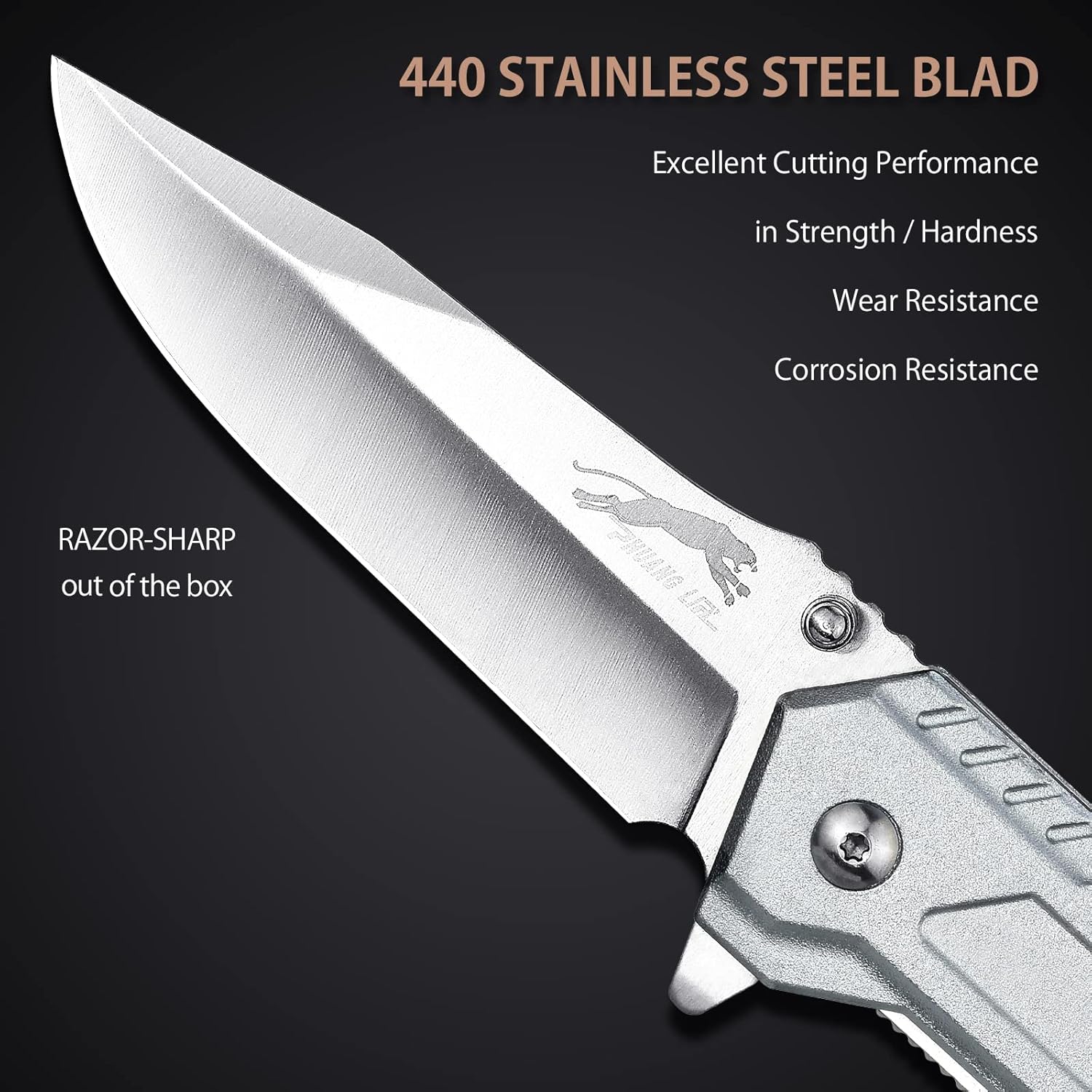 Stainless Steel Folding Knife – Leopard's Edge Multipurpose Pocket detail image - detail view 7