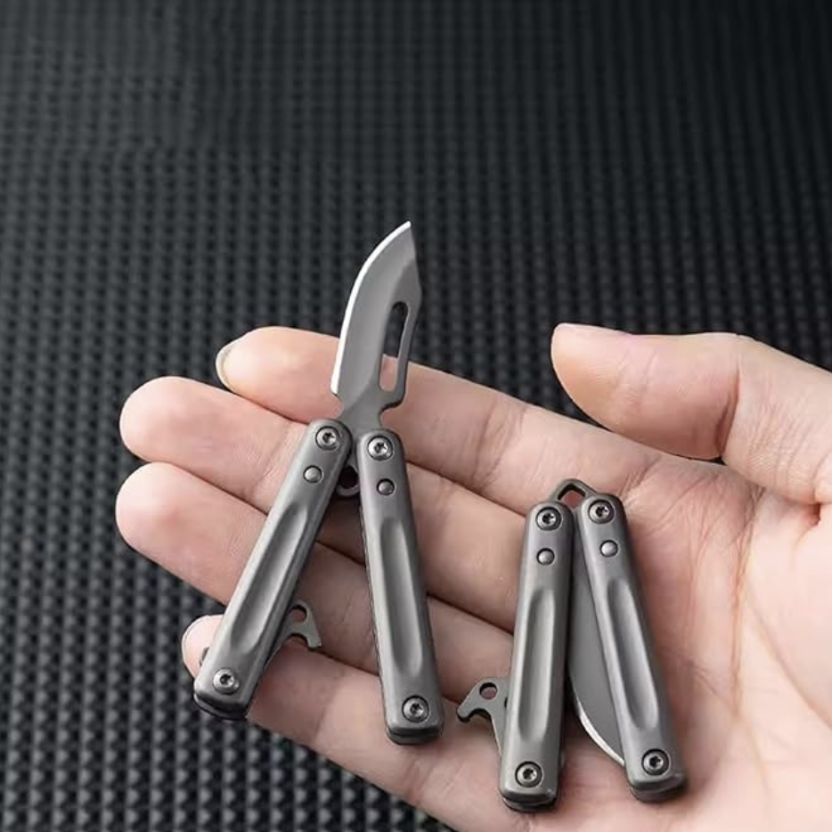 Stainless Steel Folding Knife – PicoBlade Mini Butterfly Keychain with EDC detail image - detail view 3