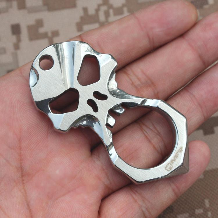 Stainless Steel Knuckles – Skull 9R18MOV Self Defense Keychain Tool detail image