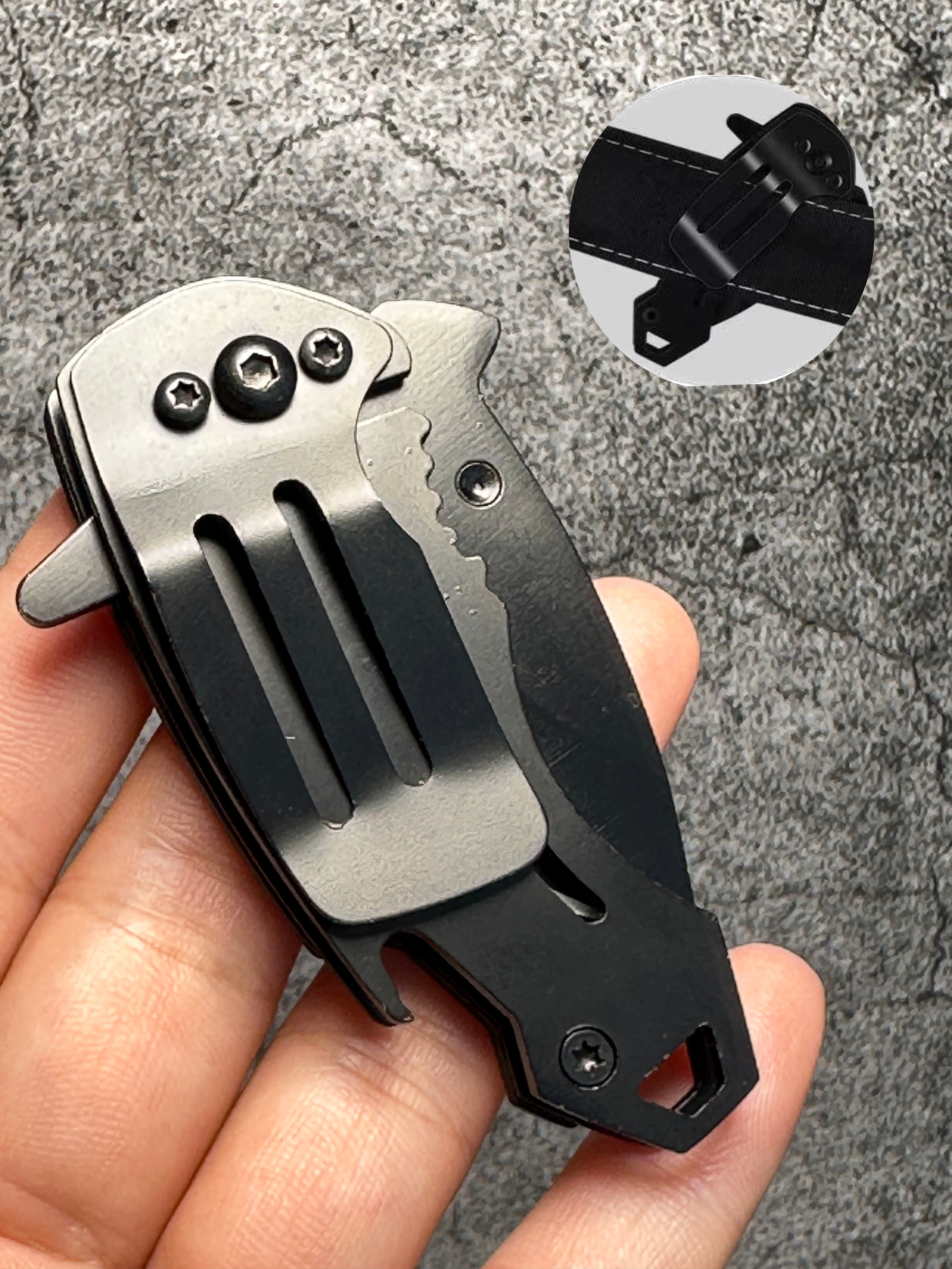 Stainless Steel Utility Knife – Shark Fang Mini Folding with Keychain EDC detail image - detail view 13