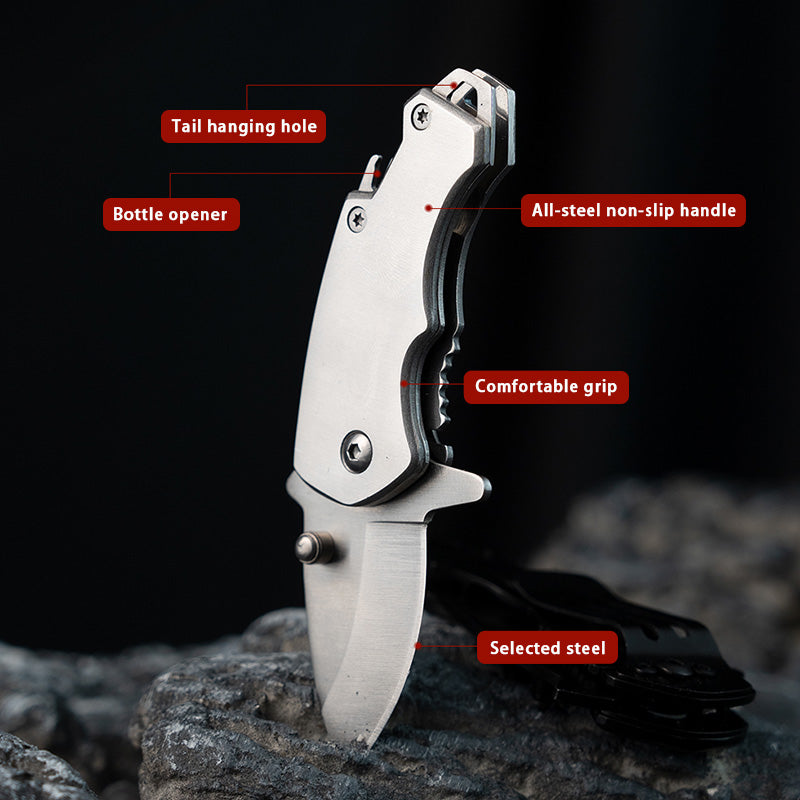 Stainless Steel Utility Knife – Shark Fang Mini Folding with Keychain EDC detail image - detail view 3