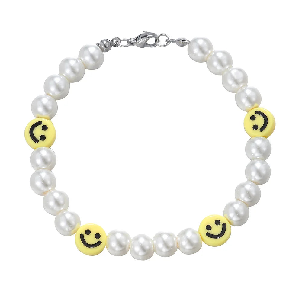 Statement Bracelet – Pearl with Smiley Face Handmade Cute Y2K detail image