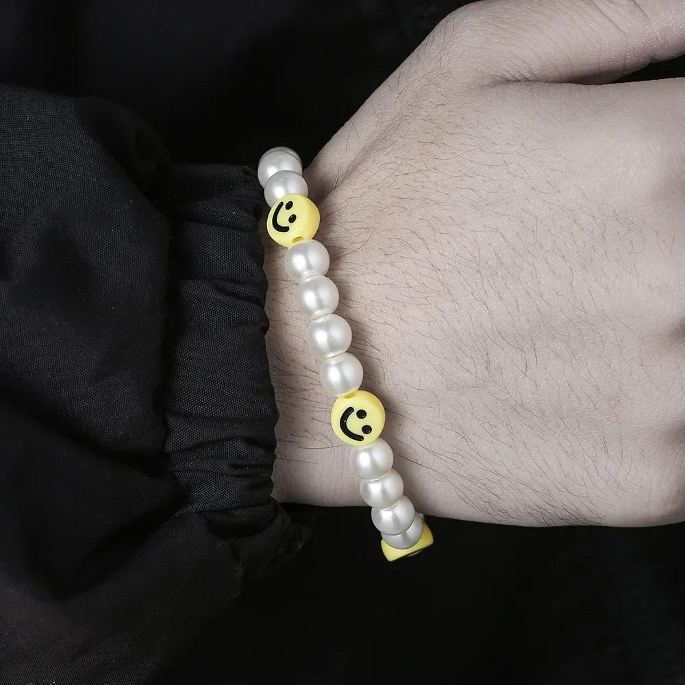 Statement Bracelet – Pearl with Smiley Face Handmade Cute Y2K detail image - detail view 4
