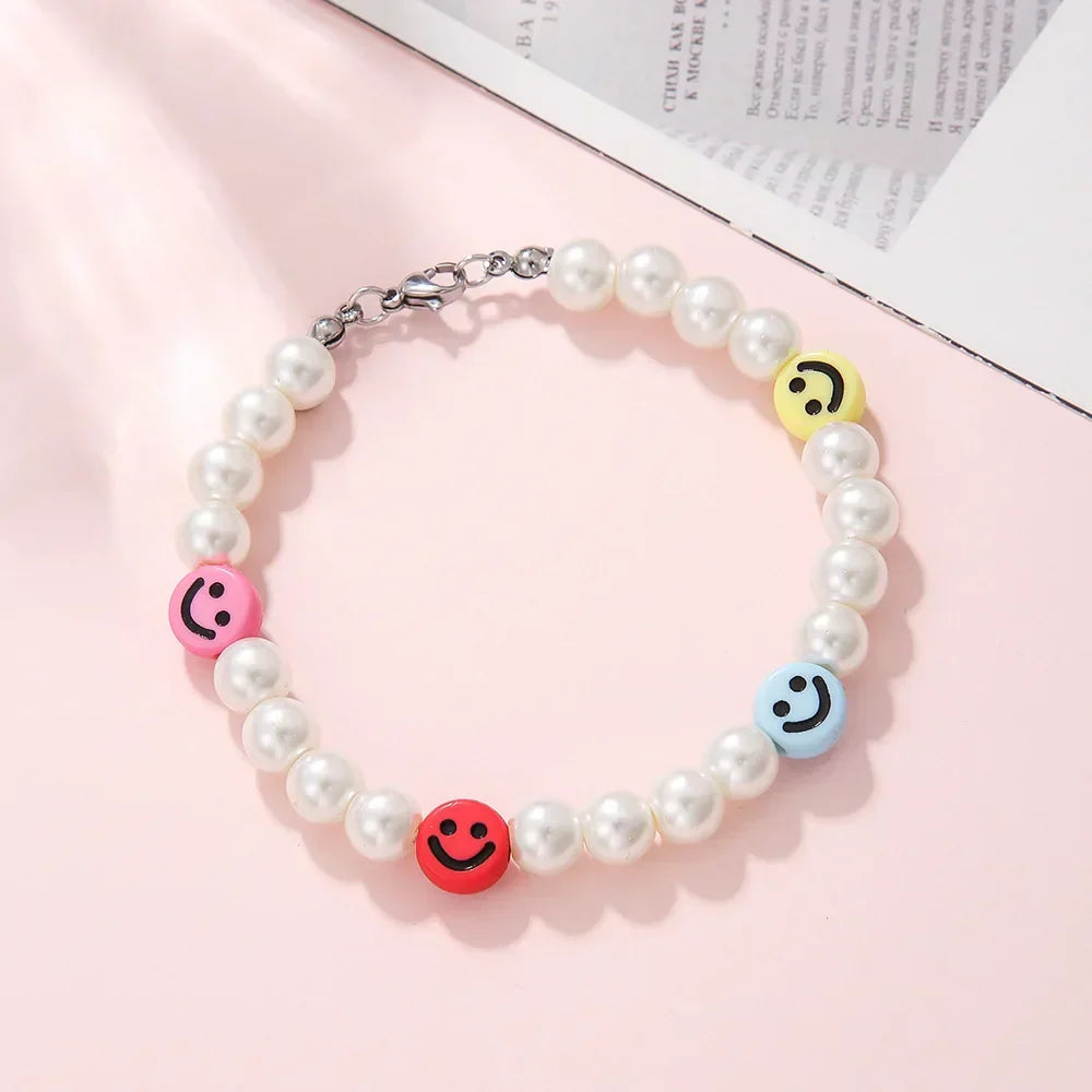 Statement Bracelet – Pearl with Smiley Face Handmade Cute Y2K detail image - detail view 6