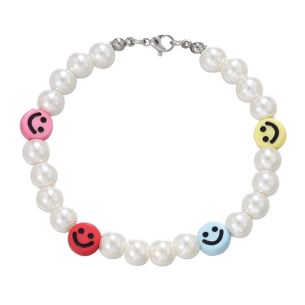 Statement Bracelet – Pearl with Smiley Face Handmade Cute Y2K variant image