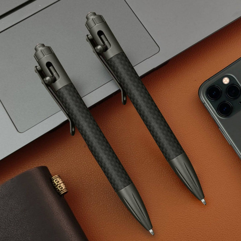 Steel Bolt Action Tactical Pen – Carbon Fiber with Tungsten Glass Breaker EDC detail image